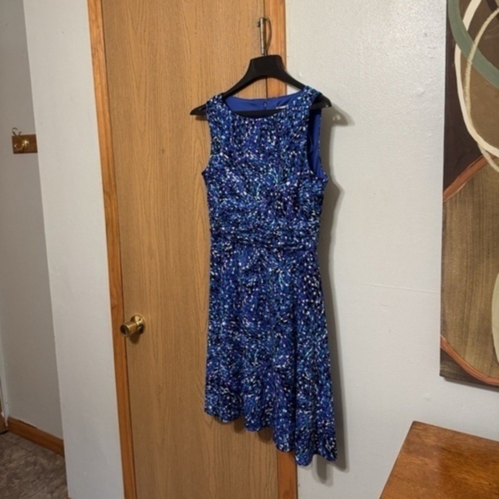 Eliza J Size 14P Multi-Color w/Geometric Print Sleeveless Mid-Calf A-Line Dress